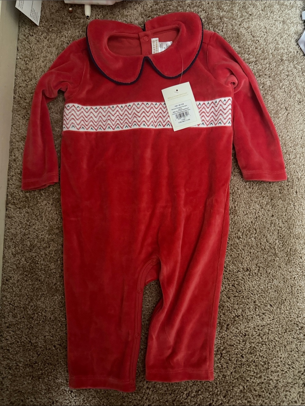 The Beaufort Bonnet Company Velour Samuel Smocked Romper